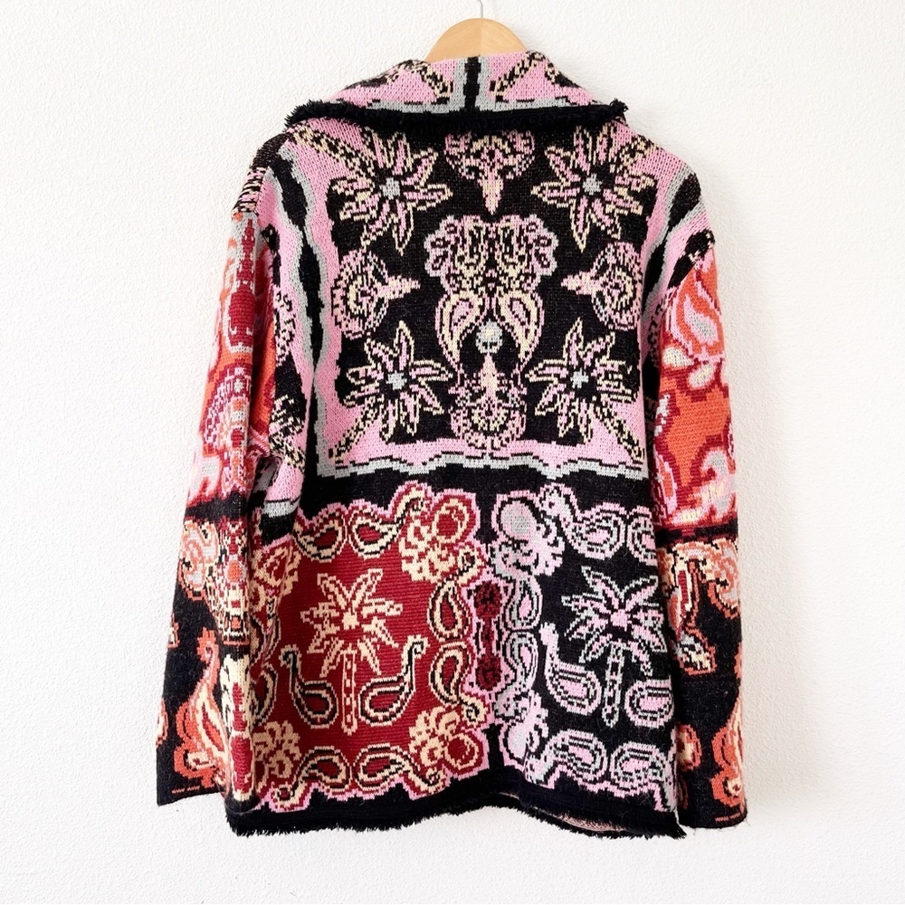 Farm Rio Sweet Mermaids Wool Blend Fringe Knit Jacket Bohemian Cardigan - Picture 9 of 10